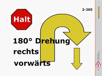 Halt – 180° Drehung rechts – vorwärts