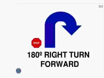 STOP, 180° RIGHT TURN, FORWARD