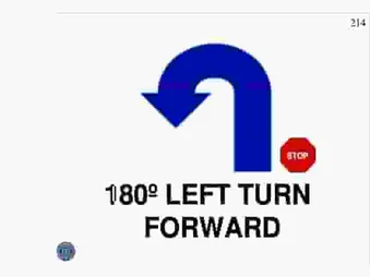 STOP, 180° LEFT TURN, FORWARD