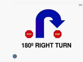 STOP, 180° RIGHT TURN, STOP