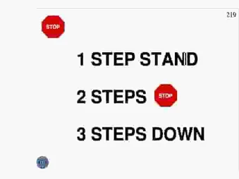 STOP, 1 STEP STAND, 2 STEPS STOP, 3 STEPS DOWN