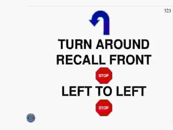 TURN AROUND, RECALL FRONT STOP, LEFT TO LEFT, STOP