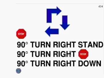 STOP, 90° RIGHT TURN STAND, 90° RIGHT TURN STOP,
90° RIGHT TURN DOWN