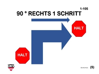 Halt – 90°-Drehung rechts – 1 Schritt – Halt