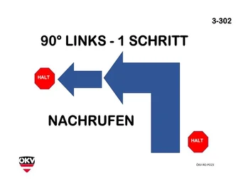 Halt-90°-Drehung links - 1 Schritt Halt - Nachruf in die Fußposition - Halt