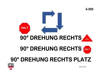 Halt-90°-Drehung rechts Steh - 90°-Drehung rechts Sitz - 90°-Drehung rechts Platz