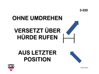 Halt - Ohne Umdrehen aus letzter Position versetzt über die Hürde in die Fußposition rufen